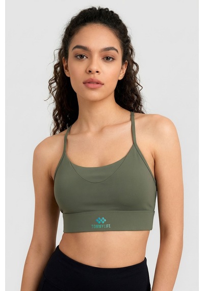 Tommy Life Haki Standart Fit Baskılı Sırt Detaylı Kadın Spor Büstiyer - 97300