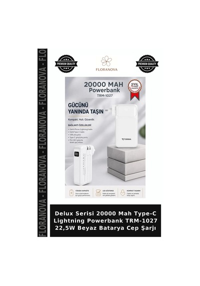 Delux Serisi 20000 Mah Type-c Lightning Powerbank Trm-1027 22,5w Beyaz Batarya Cep Şarjı Çok Renkli