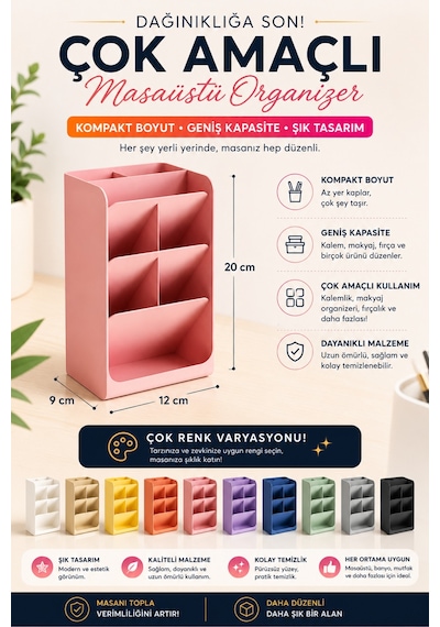 Masa Üstü Çok Amaçlı Organizer / İstediğiniz Renkte Üretim Bebek Pembesi