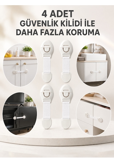 4'lü Esnek Kayışlı Çocuk Güvenlik Kilidi Pratik Ve Güvenli Kullanım 3855796