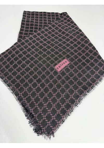 Eripek Desenli Flamalı Keten Eşarp- 06112 Siyah-pembe