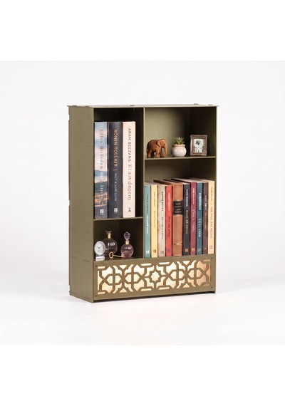 Işıklı Metal Masa Düzenleyici Masaüstü Kitaplık Minimalist Kitap Tutucu Haki