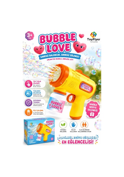 Otomatik Baloncuk Makinesi Pilli Köpük Tabancası - 2026 Model Sızdırmaz Tasarım Bubble Gun - Çocuk D