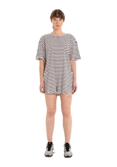 Inguz Stripe %100 Pamuk Şort Tulum Siyah - Beyaz