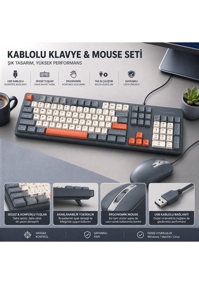 Asus Proart P16'' Uyumlu Kablolu Klavye Mouse Seti Diğer