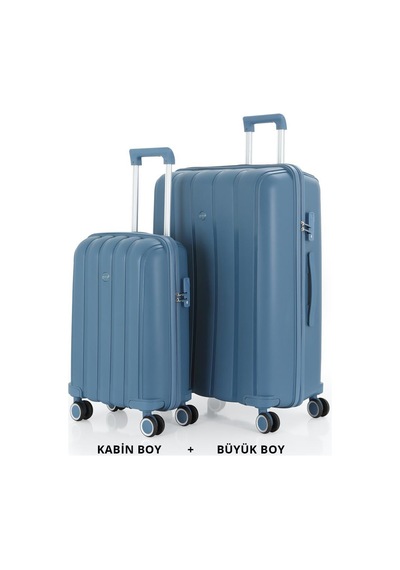 Mçs Bavul Büyük Ve Kabin 2li Set Kırılmaz Silikon Valiz V305 Skyblue Sky Blue