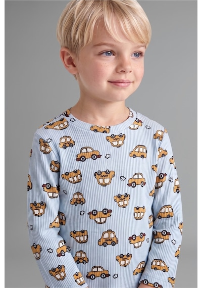 Defacto Araba Desenli Fitilli Kaşkorse 2li Pijama Takımı Erkek Bebek I1432a526aube343 Mavi-be343