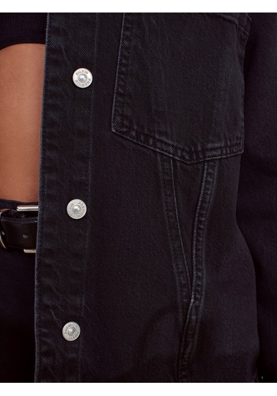 Dilvin 50749 Ön Bölümü Dikişli Oversize Denim Gömlek-siyah Siyah