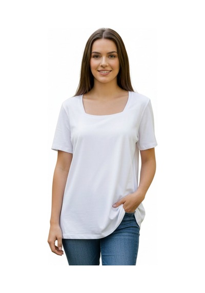 Lyvean Kare Yaka Oversıze Kısa Kollu Tshirt Beyaz
