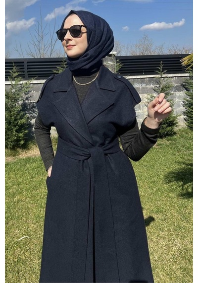Rabia Şamlı Apoletli Lacivert Yelek Normal