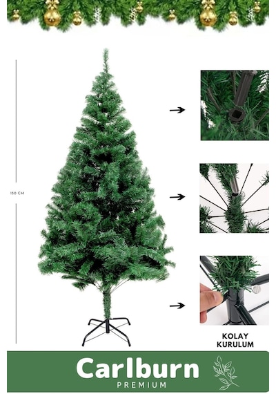 Premium Süsleme Set Yılbaşı Beyaz Çam Ağacı Renkli Işığı Yeni Yıl Süsleri Noel Paketi 150 Cm 220 Dal