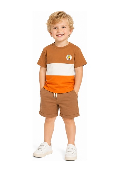 Haribo Lisanslı Renk Bloklu Çocuk T-shirt Şort Takım Mocha