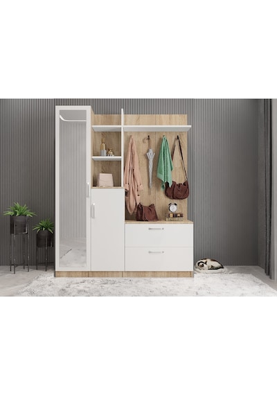 Çizgi Portmanto Vestiyer  Meşe Beyaz-180 cm