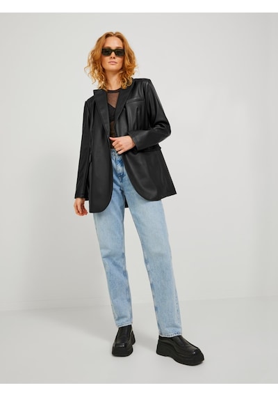 Jack&jones Jjxx Oversize Uzun Kol Deri Kadın Ceket - Minimalist Tarz Siyah