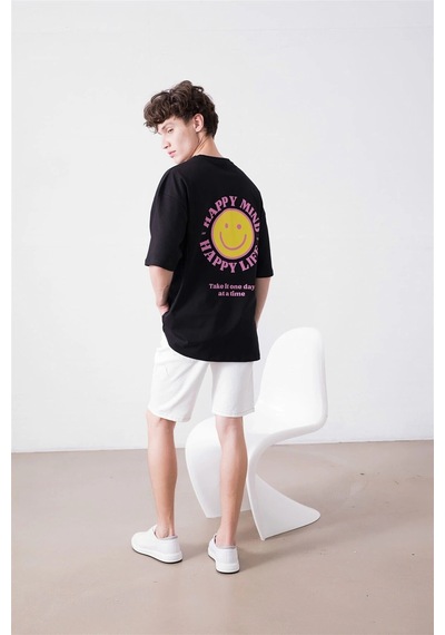 Startmore Unisex Happy Life Siyah Tshirt Siyah