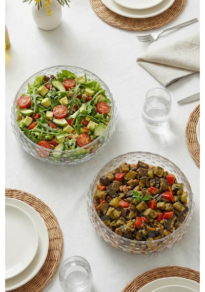 Selen Concept Bubble Model Büyük Boy El Yapımı Cam Salata Ve Sunum Kasesi 2li Set
