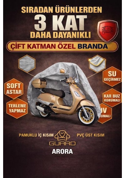 Carguard Arora Cappucino 50cc Ve 125cc Uyumlu Fitilli Motosiklet Brandası Motor Örtüsü-arka Çanta Uyumlu