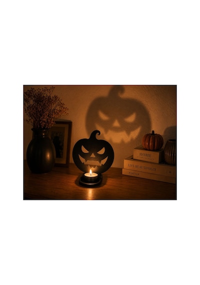 Arliadesign Halloween Ahşap Mumluk Seti / Hayalet, Balkabağı Ve Yarasa Dekoratif Tealight Mumluk 13x 15 Cm 3 Mm Siyah Mdf