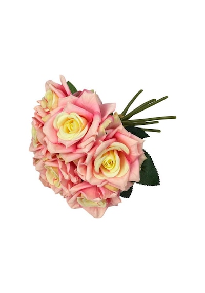Yapay Çiçek Pembe Koyu Gül 10lu Demet Gelin Çiçeği Buketi Masa Üstü Vazo Çiçeği 25cm