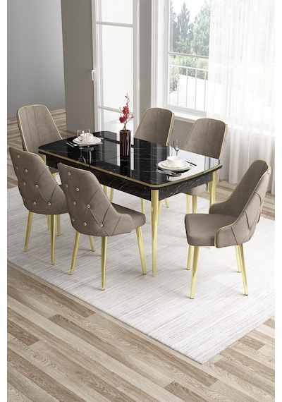 Canisa Tia Serisi 80x132 Açılabilir Mdf Siyah Mermer Desen Mutfak Masası Ve 6 Cappucino Sandalye Masa Siyah Mermer Desen Sandalye Cappucino Canisa Tia Serisi 80x132 Açılabilir Mdf Siyah Mermer Desen Mutfak Masası Ve 6 Cappucino Sandalye Masa Siyah Mermer Desen Sandalye Cappucino