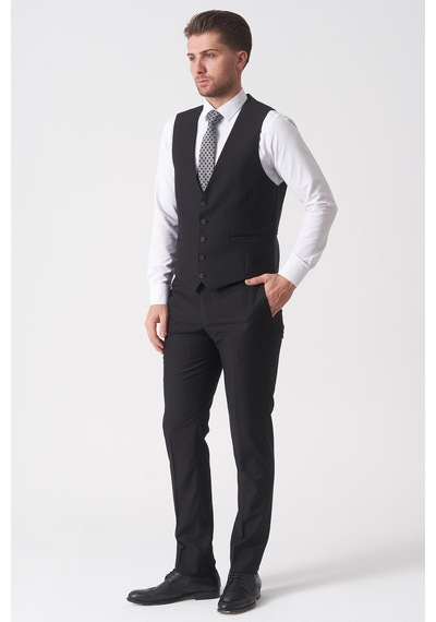 White Stone Campinas Ty2494 Slim Fit 6 Drop Düz Yelekli Takım Elbise Siyah Siyah