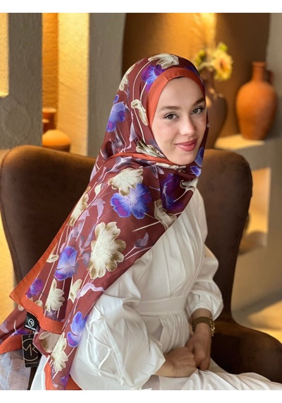 Moda Kaşmir Fiori Desen Lina Şal Kiremit