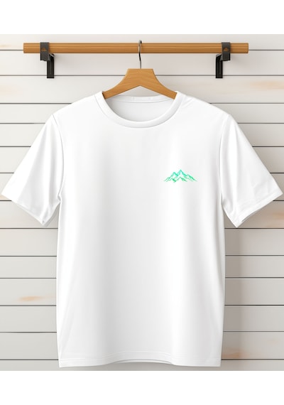 Dağ Özel Tasarım Baskılı Unisex T-shirt - Cep Detaylı Tişört Beyaz
