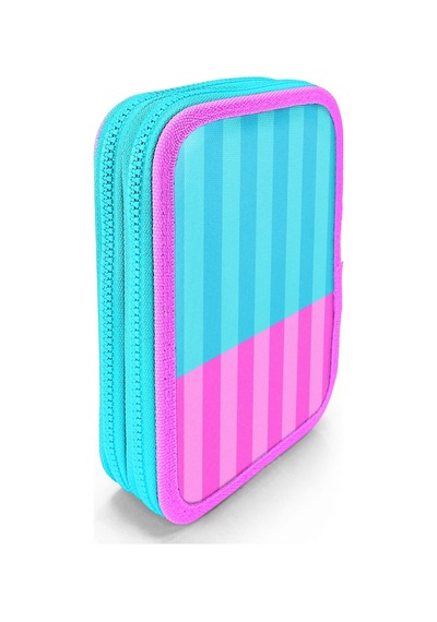 Coral High Kız Çocuk Turkuaz Pembe Çizgi Desenli Katlı Organizer Kalemlik Kalem Kutusu 31120 Turkuaz - Pembe