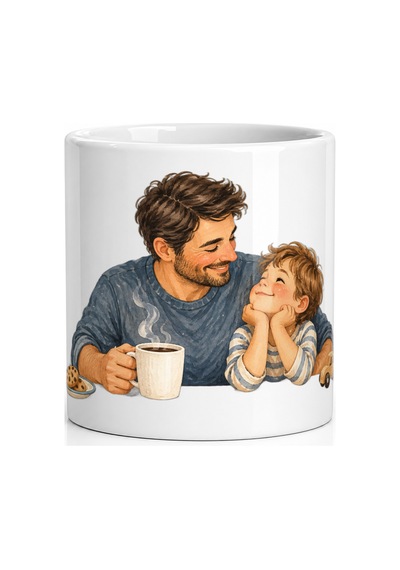 Seramik Kupa Baba Ve Çocuk Temalı Baskılı 300 Ml Hediyelik Kahve Beyaz