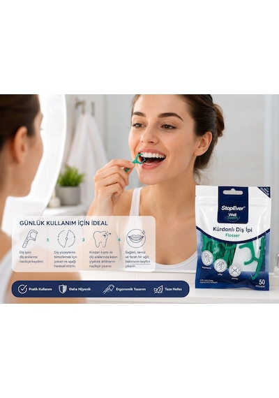 Tr Stopever Well Tooth Kürdanlı Diş İpi Flosser 50'li Paket