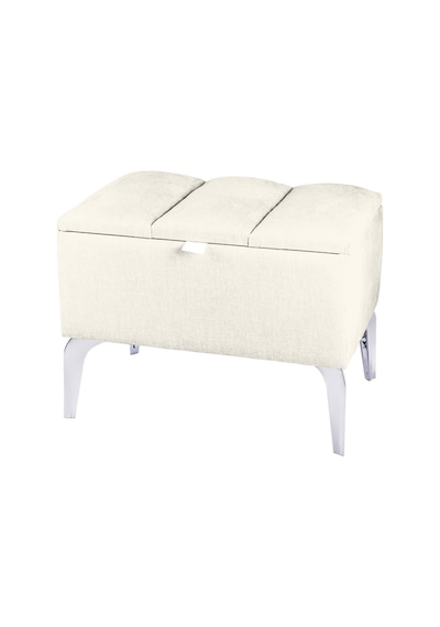 Vetra Mini Royal Beyaz Kumaş Sandıklı Dekoratif Puf&bench-dilimli Model-gümüş Ayak-modern Puf