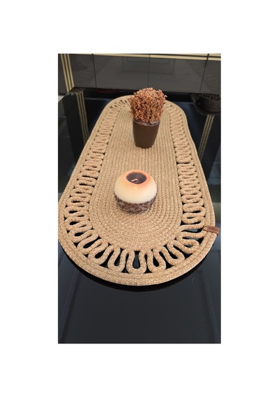 Doğal Jüt Görünümlü Runner Masa Üstü Oval Bej Bej