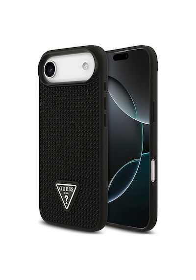 Apple Uyumlu iPhone 17 Air Kılıf Guess Lisanslı Taşlı Arka Yüzey Üçgen Logolu Kapak Siyah