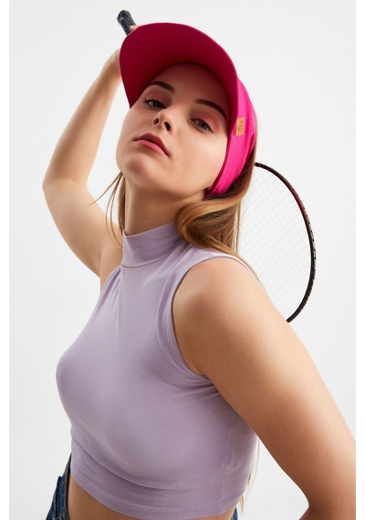 Butikgiz Kadın Uv Korumalı Katlanabilir Üstü Açık Yumuşak Siperli %100 Pamuklu Penye Tenis Vizör Şapka Fuşya