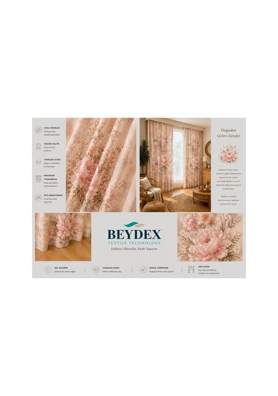 2 Adet 140x260 Cm Ölçüsünde Şık Dekoratif Fon Perde Koleksiyon Bej