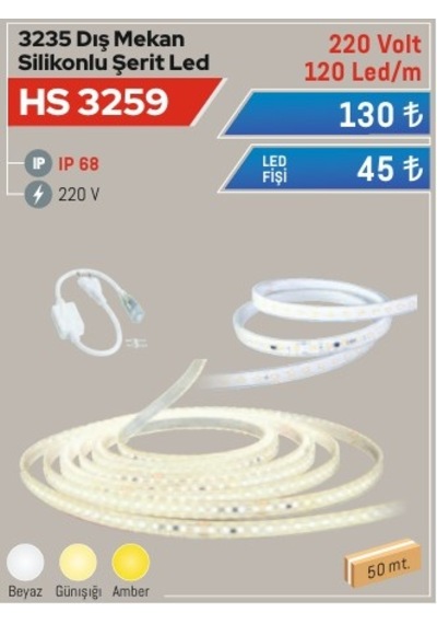 Dış Mekan Silikonlu Şerit Led, Günışığı Hs 3259
