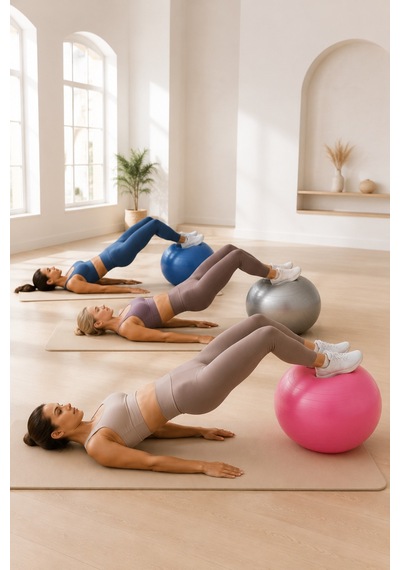 3 Lü Set 65 Cm Pilates Topu Ve Şişirme Pompası Mavi Gri Pembe Fitness Yoga Denge Egzersiz Topu Çok Renkli