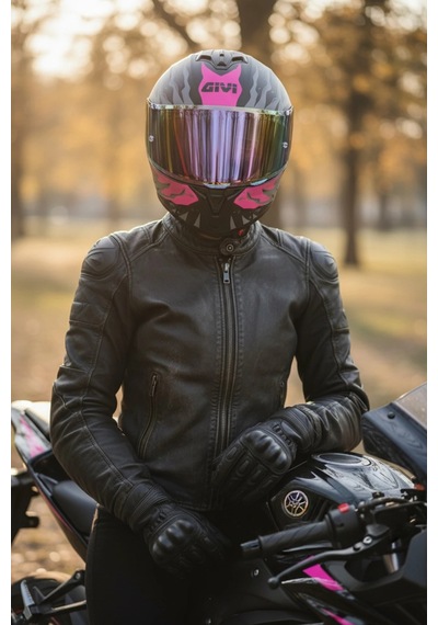 Gıvı 50.x Sharkbıte Mat Pembe  1 Renkli 1 Şeffaf Vizörlü Motosiklet Kask İridyum Vizör + Şeffaf