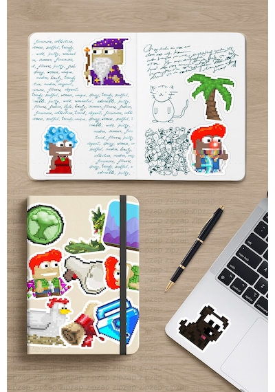 Growtopia Video Oyun Telefon Laptop Bullet Journal Yapışkanlı Folyo Sticker Paketi 21 Adet Çok Renkli