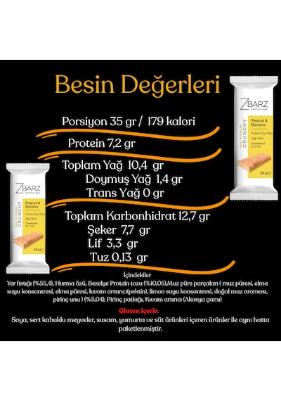 Zbarz Crunchy Muzlu Yer Fıstıklı Proteinli Bar 12 x 35 G