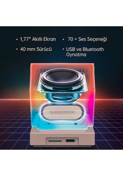 Divoom Minitoo Bluetooth Hoparlör, Kablosuz, Piksel Ekranlı Retro Taşınabilir Ses Bombası, Beyaz