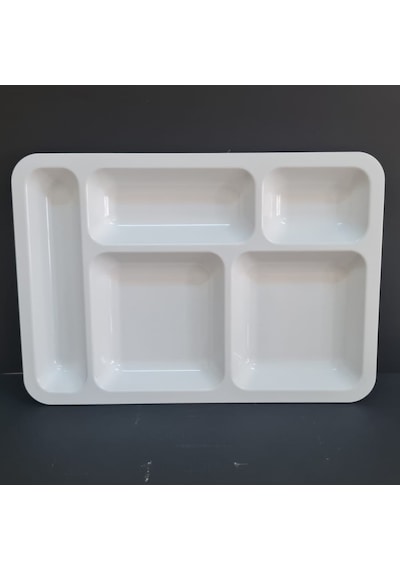 4 Adet Kırılmaz Melamin Standart 5 Bölmeli Tabldot Yemek Tabağı 40x28 Cm Beyaz