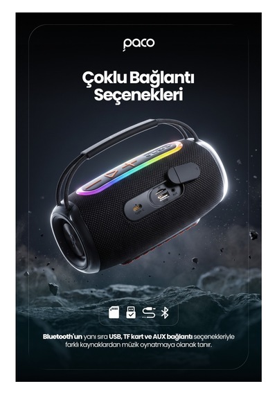 Dossimo Paco 30w Güçlü Ses Bt Aux Usb Tf Card Çoklu Bağlantılı Suya Dayanıklı Speaker Hoparlör Ses Bombası