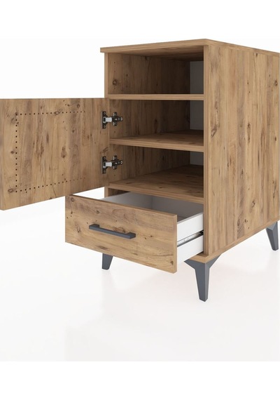 Kronos Komodin 3 Raflı Tek Çekmeceli Tek Kapaklı 44x59x80 Çam-çam Atlas Çam