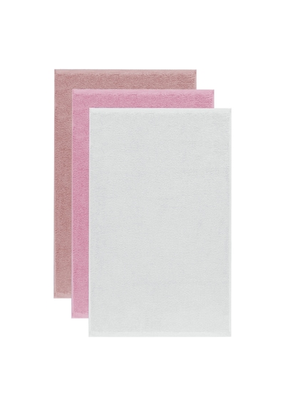 3 Lü Renkli El Yüz Havlu Seti %100 Pamuklu Natural Harmony Pembe