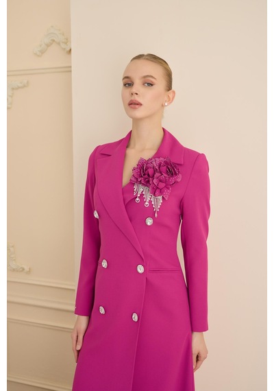 Senna Rose Stone Dress Fuşya Fuşya
