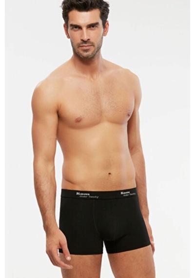 Kom Tight Pamuklu 2 Li Klasik Erkek Boxer 47% Pamuk, 47% Modal Pamuk, 6% Elastan Siyah