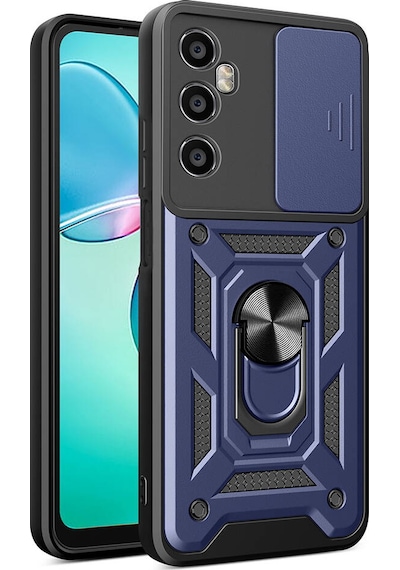 Realme C65 4g Kılıf Magnetik Standlı Kamera Korumalı Zore Sürgülü Vega Kapak Mavi