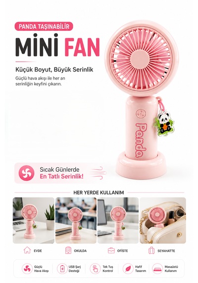 Panda Taşınabilir Mini Fan Sevimli Tasarım Etkili Serinlik