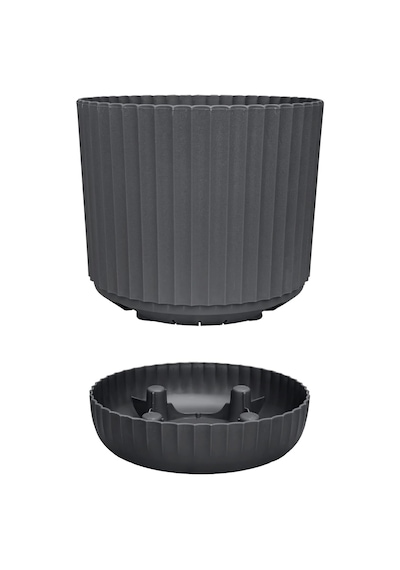 Sütun Saksı Kendinden Tabaklı Drenajlı Plastik Çiçek Saksısı 1 Adet, Antrasit, 7.2 Litre